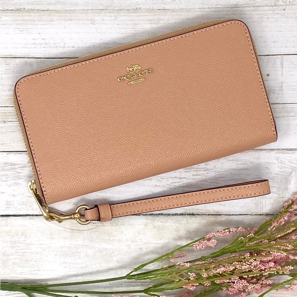 Coach Long Zip Around Wallet in Shell Pink Leather C3441